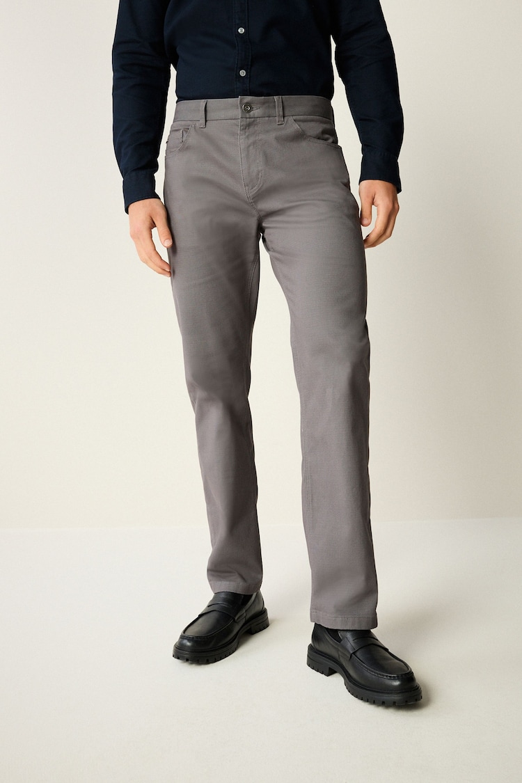 Grey Straight Fit Printed Soft Touch Stretch Denim Jeans Style Trousers - Image 1 of 7