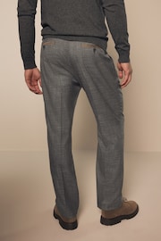 Neutral Brown Regular Fit Trimmed Check Smart Trousers - Image 3 of 9