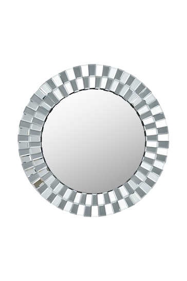 Pacific Silver Mirrored Glass Tile Round Wall Mirror