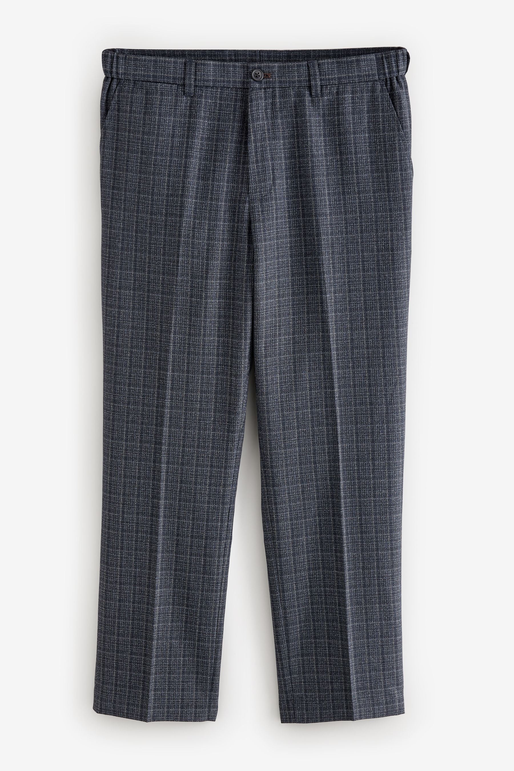 Grey Regular Fit Trimmed Check Smart Trousers