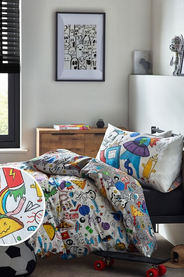 Multi Graffiti Doodle Duvet Cover and Pillowcase Set