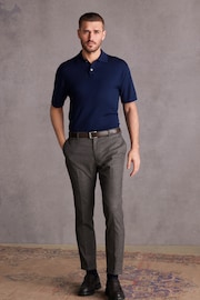 Navy Blue Knitted Signature Merino Wool Regular Fit Polo Shirt - Image 2 of 7