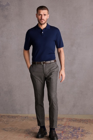 Navy Blue Knitted Premium Merino Wool Regular Fit Polo Shirt