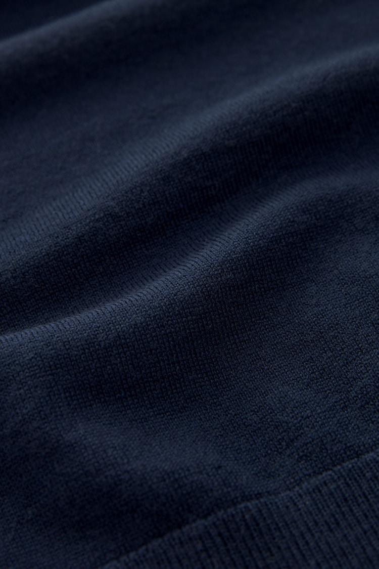 Navy Blue Knitted Signature Merino Wool Regular Fit Polo Shirt - Image 7 of 7