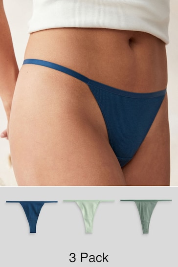 Green G-String Cotton Rib Knickers 3 Pack