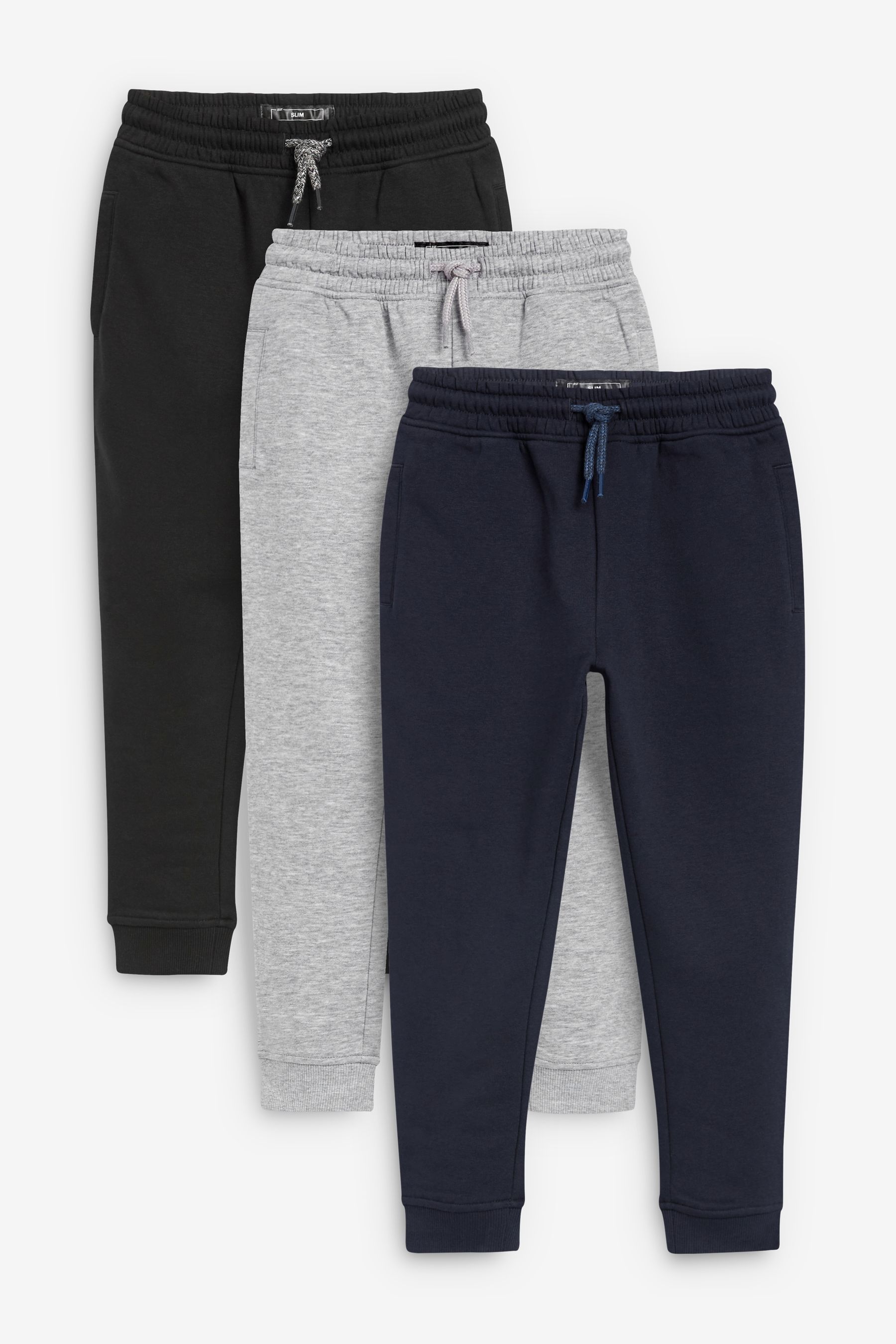 NEXT Black Grey Navy Blue Slim Fit Joggers 3 Pack 3 16yrs 13 Yrs Boys