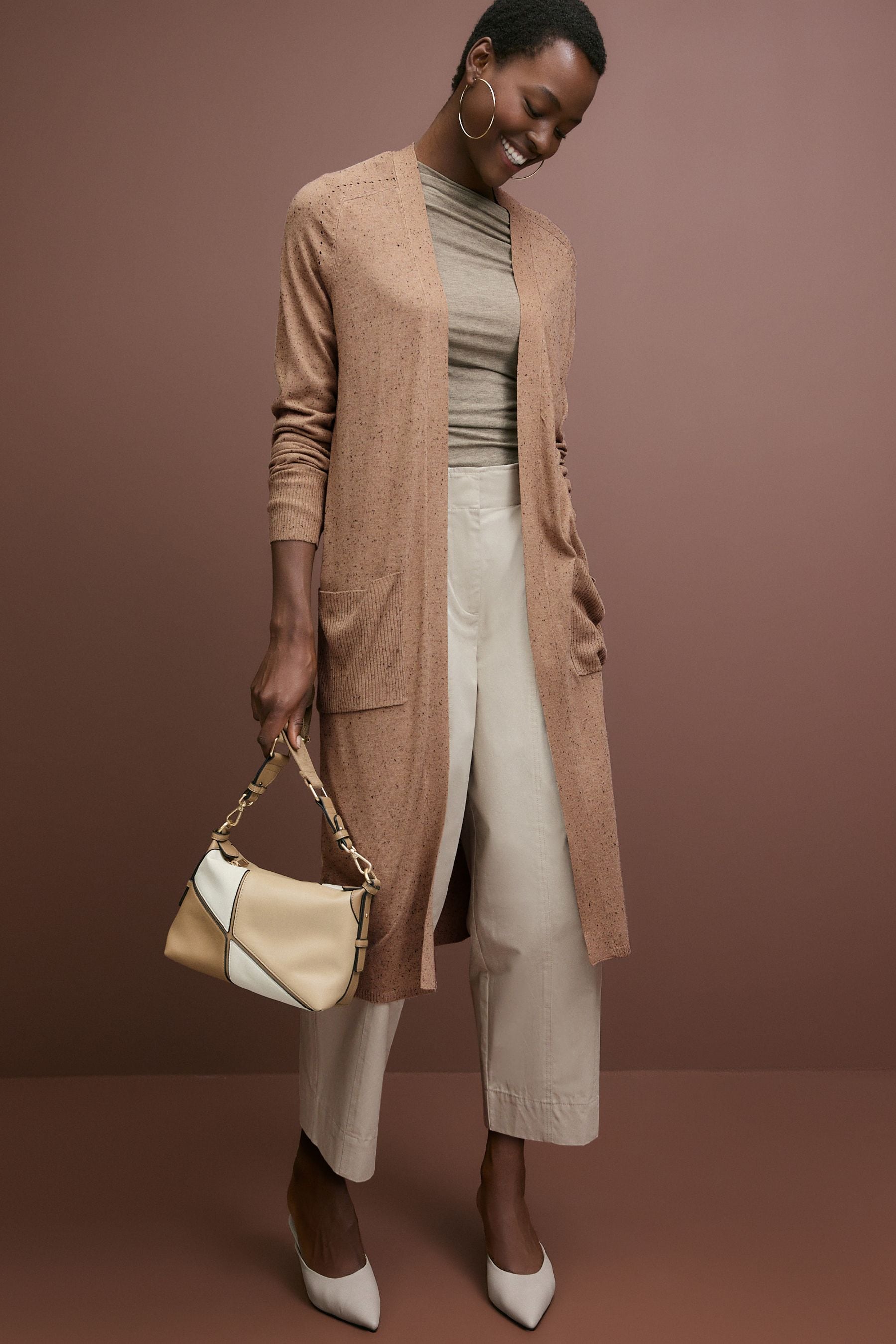 Longline tan cardigan deals
