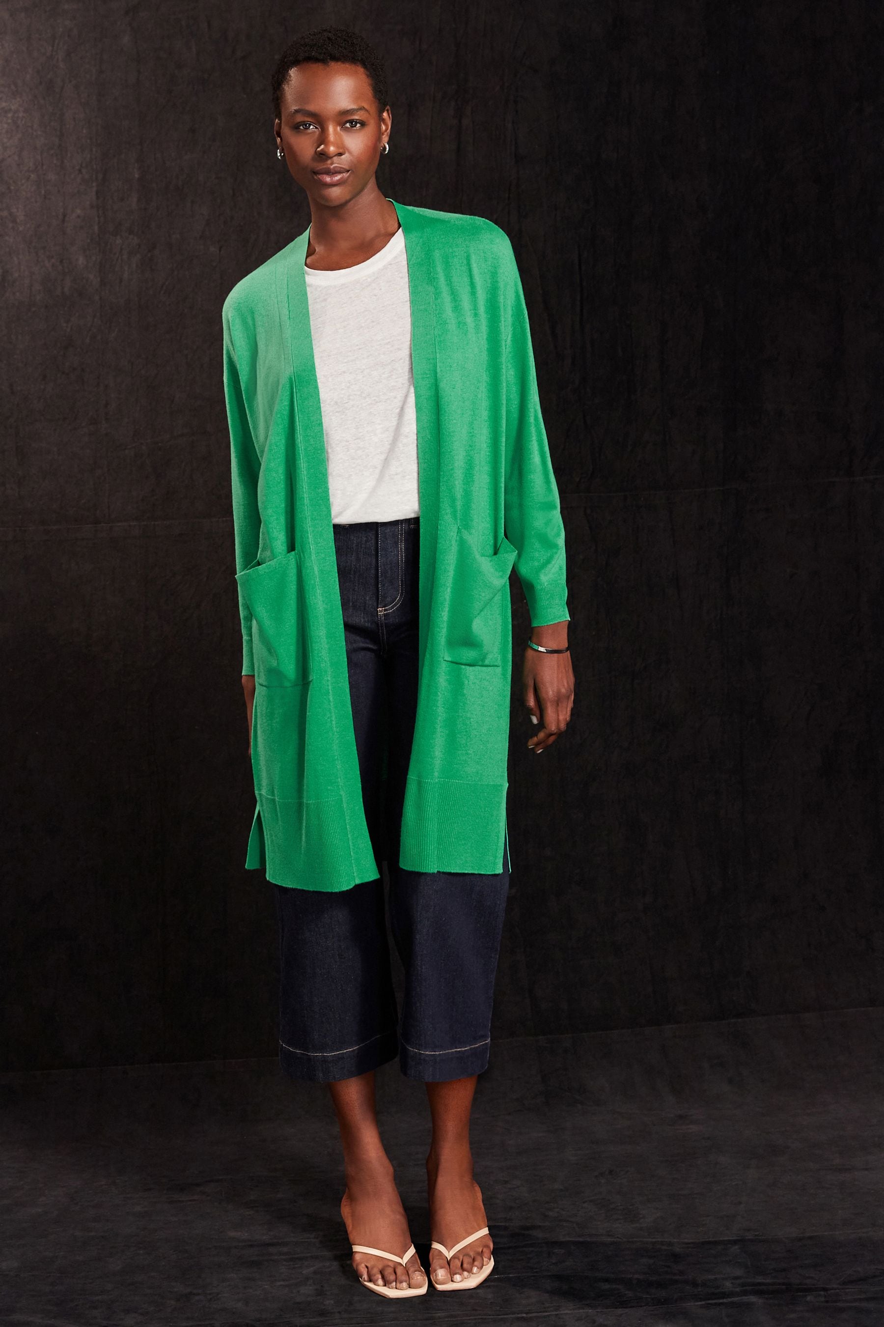Longline green cardigan sale