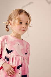 Pink/Cream 100% Cotton Halloween Long Sleeve Jersey Dress (3mths-7yrs) - Image 4 of 7