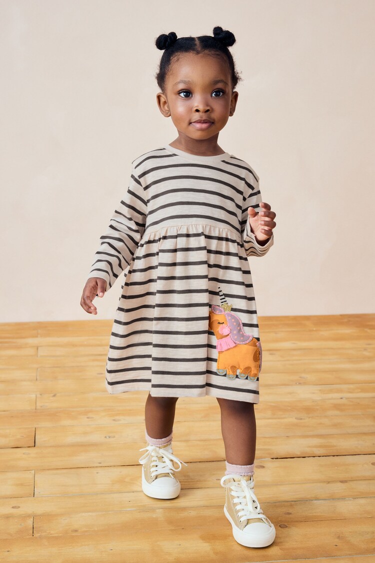 Buy Black/White 100% Cotton Long Sleeve Jersey Dress (3mths-7yrs) from ...