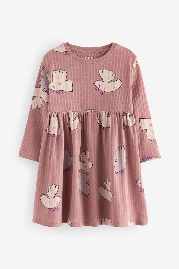 Neutral 100% Cotton Long Sleeve Jersey Dress (3mths-7yrs) - Image 4 of 6