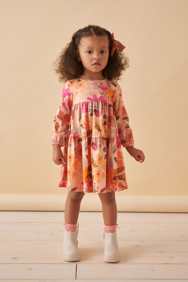 Pink Floral 100% Cotton Long Sleeve Jersey Dress (3mths-7yrs) - Image 2 of 7