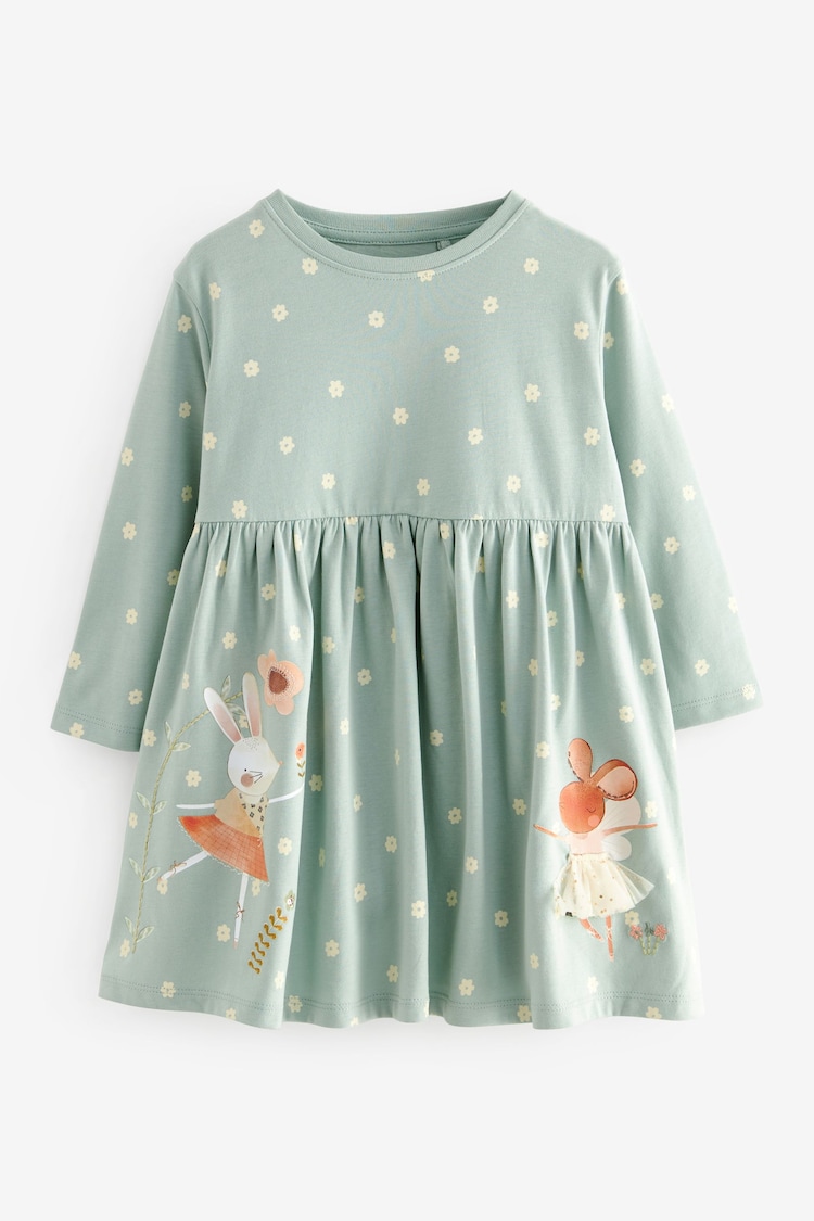 Pale Blue 100% Cotton Long Sleeve Jersey Dress (3mths-7yrs) - Image 1 of 5