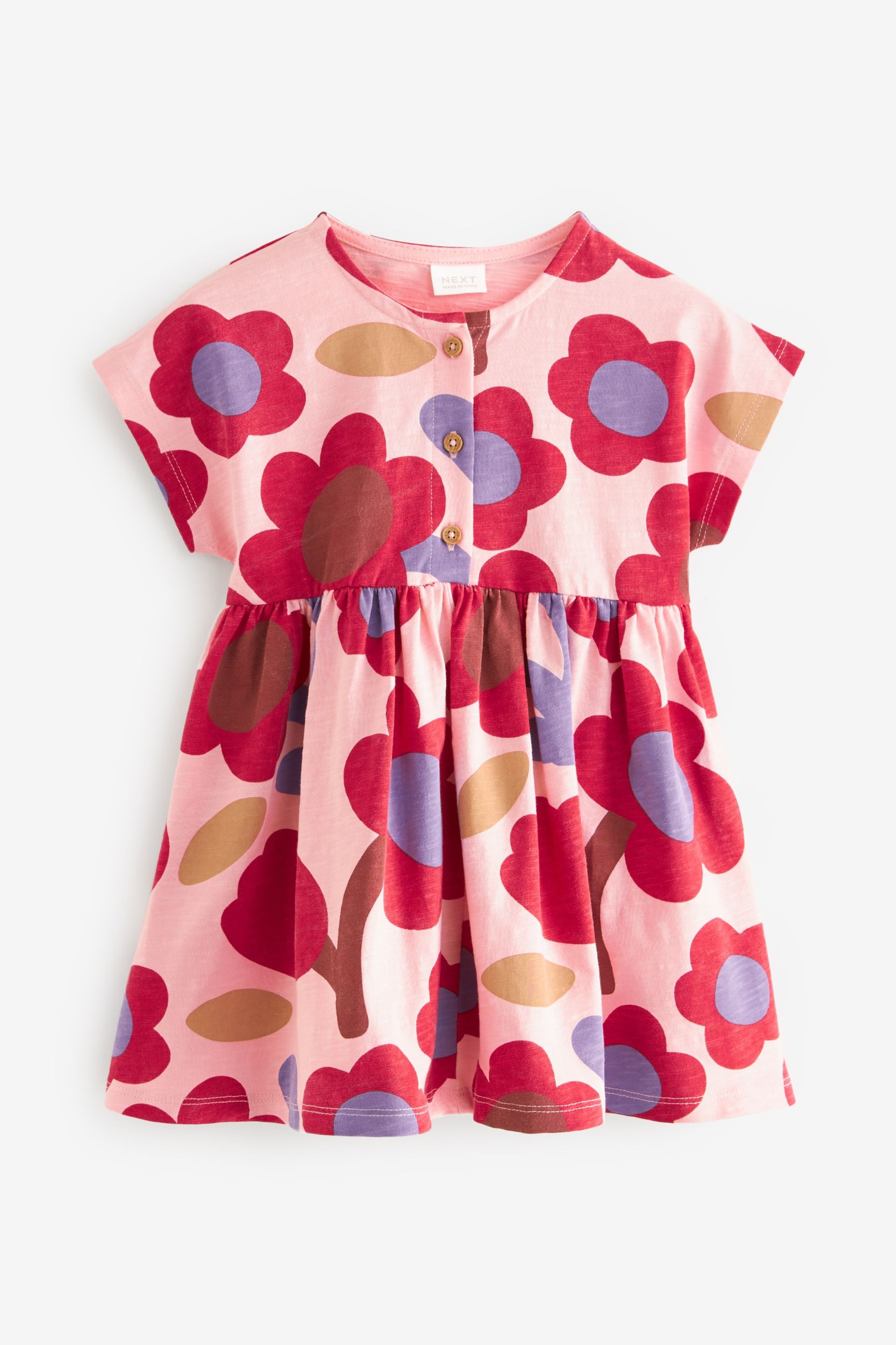 Pink/Tan Brown Button Front Jersey Dress (3mths-7yrs) - Image 5 of 7