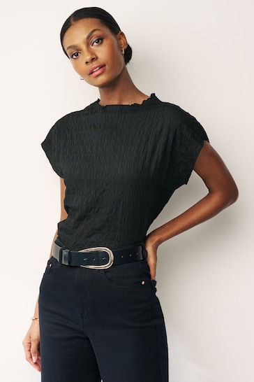 Black Short Sleeve Textured T-Shirt