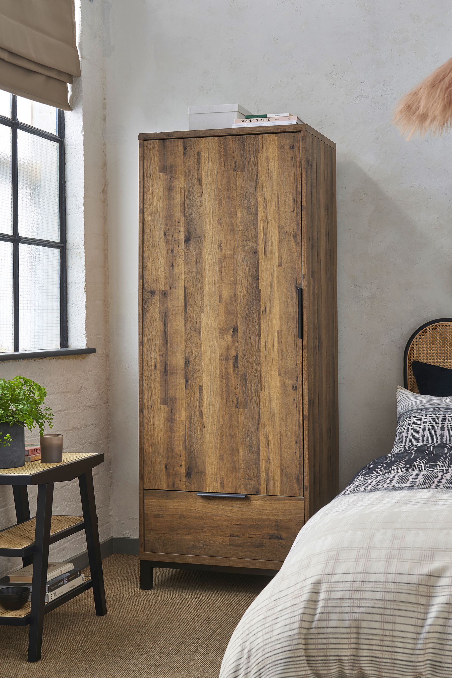 Dark Bronx Oak Effect Single 1 Drawer Wardrobe
