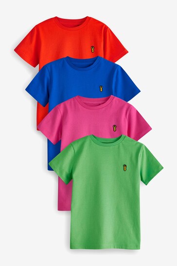 Fluro Brights Short Sleeve Stag Embroidered T-Shirts 4 Pack (3-16yrs)