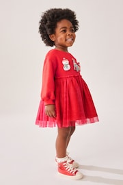 Red Christmas Mesh 2-in-1 Sweatshirt Dress (3mths-7yrs) - Image 2 of 7