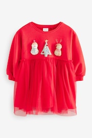 Red Christmas Mesh 2-in-1 Sweatshirt Dress (3mths-7yrs) - Image 5 of 7