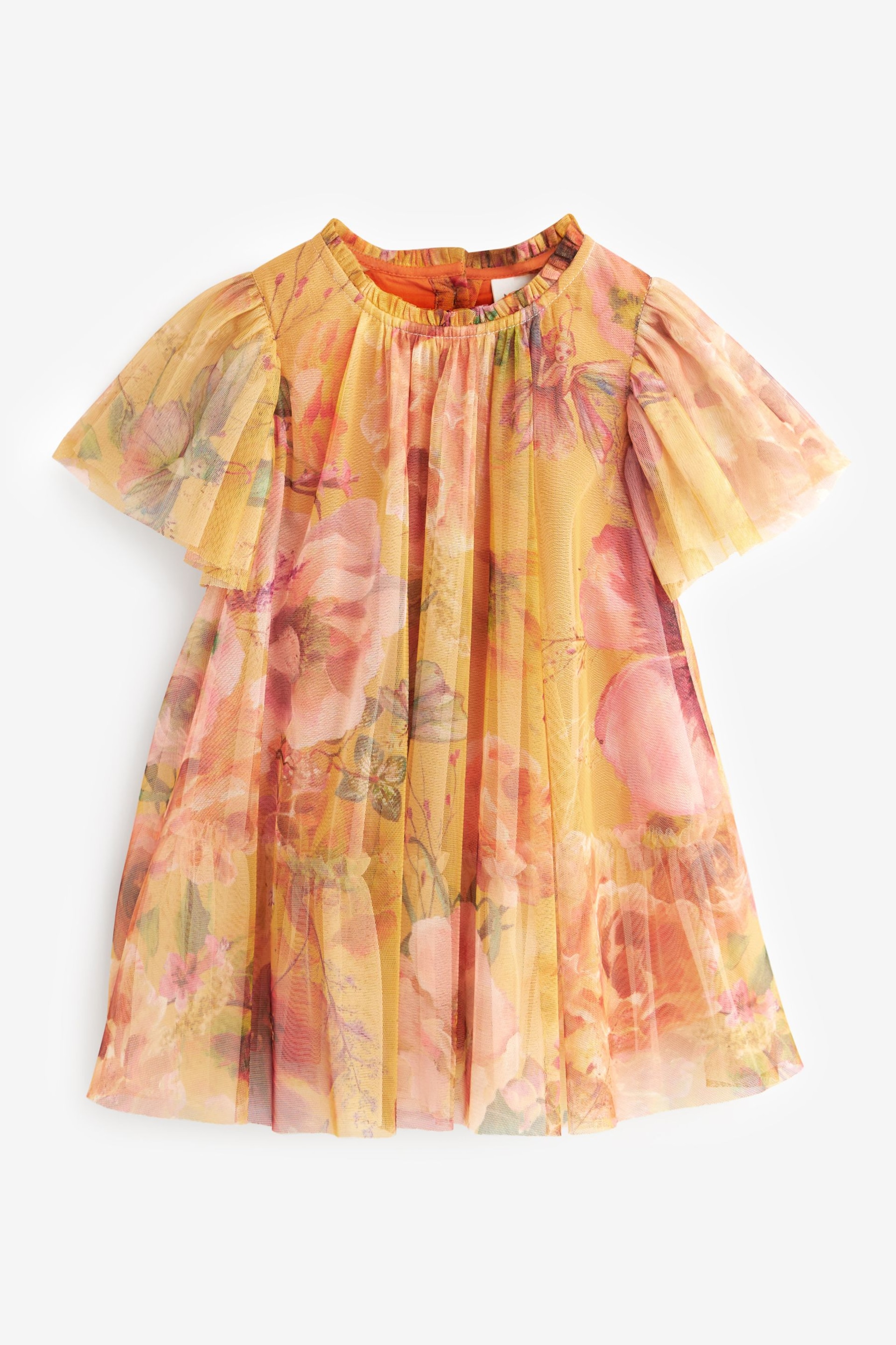 Ochre Yellow Floral Mesh Dress (3mths-7yrs) - Image 5 of 7