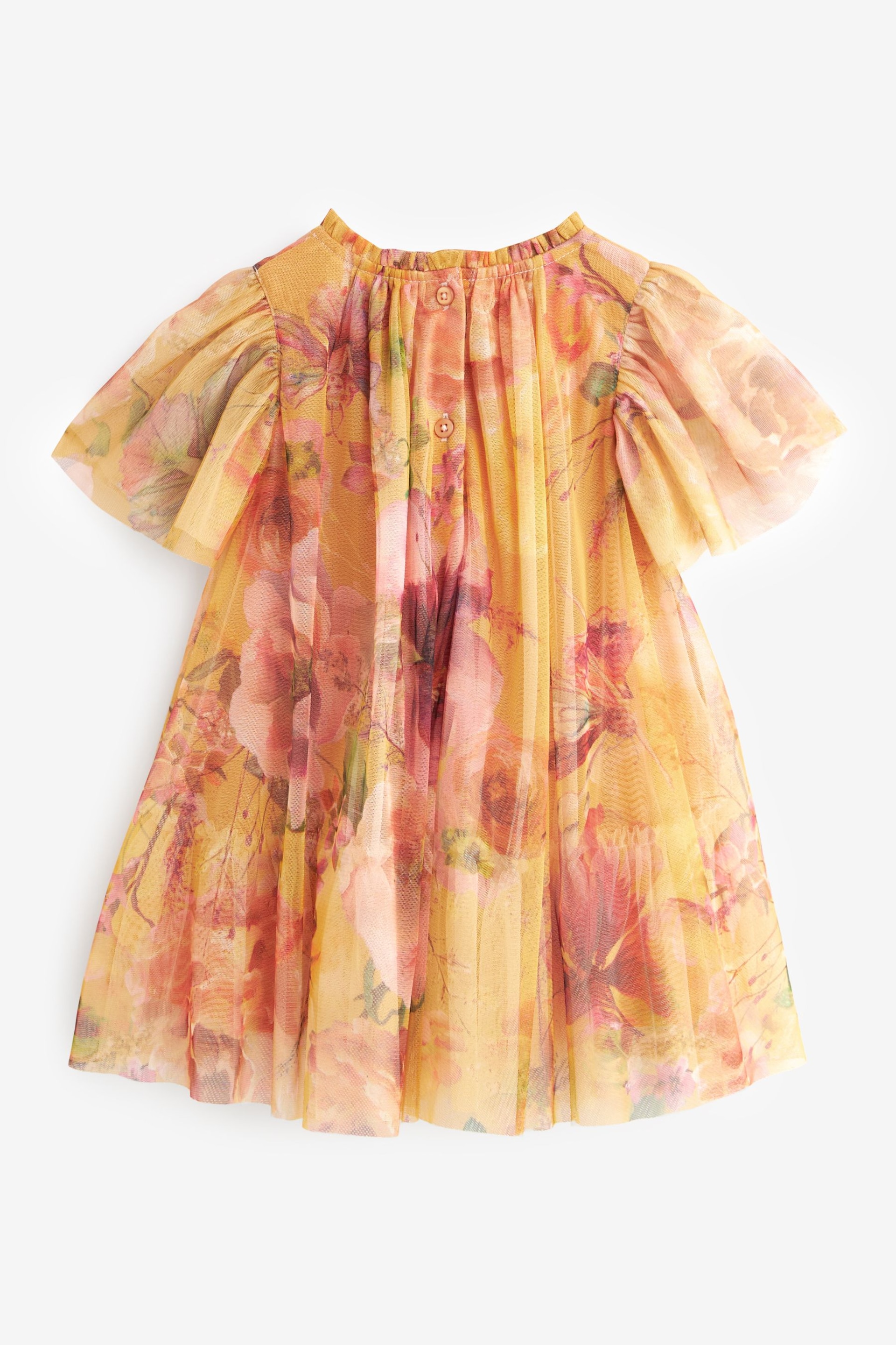 Ochre Yellow Floral Mesh Dress (3mths-7yrs) - Image 6 of 7