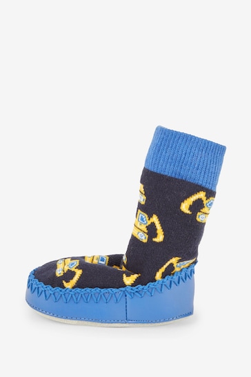 JoJo Maman Bébé Cobalt Boys' Digger Moccasin Slipper Socks