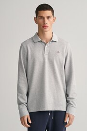 GANT Grey Melange Regular Fit Shield Long Sleeve Polo Shirt - Image 1 of 5