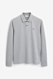 GANT Grey Melange Regular Fit Shield Long Sleeve Polo Shirt - Image 5 of 5