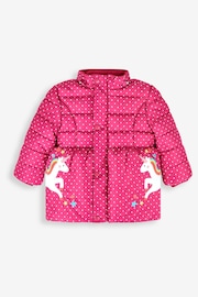 JoJo Maman Bébé Raspberry Unicorn Print Puffer Jacket - Image 3 of 6
