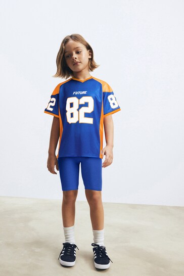 Blue/Orange Basketball Oversized T-Shirt And Cycling Short Set (3-16yrs)