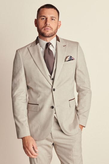 Neutral Slim Tailored Herringbone Suit Jacket