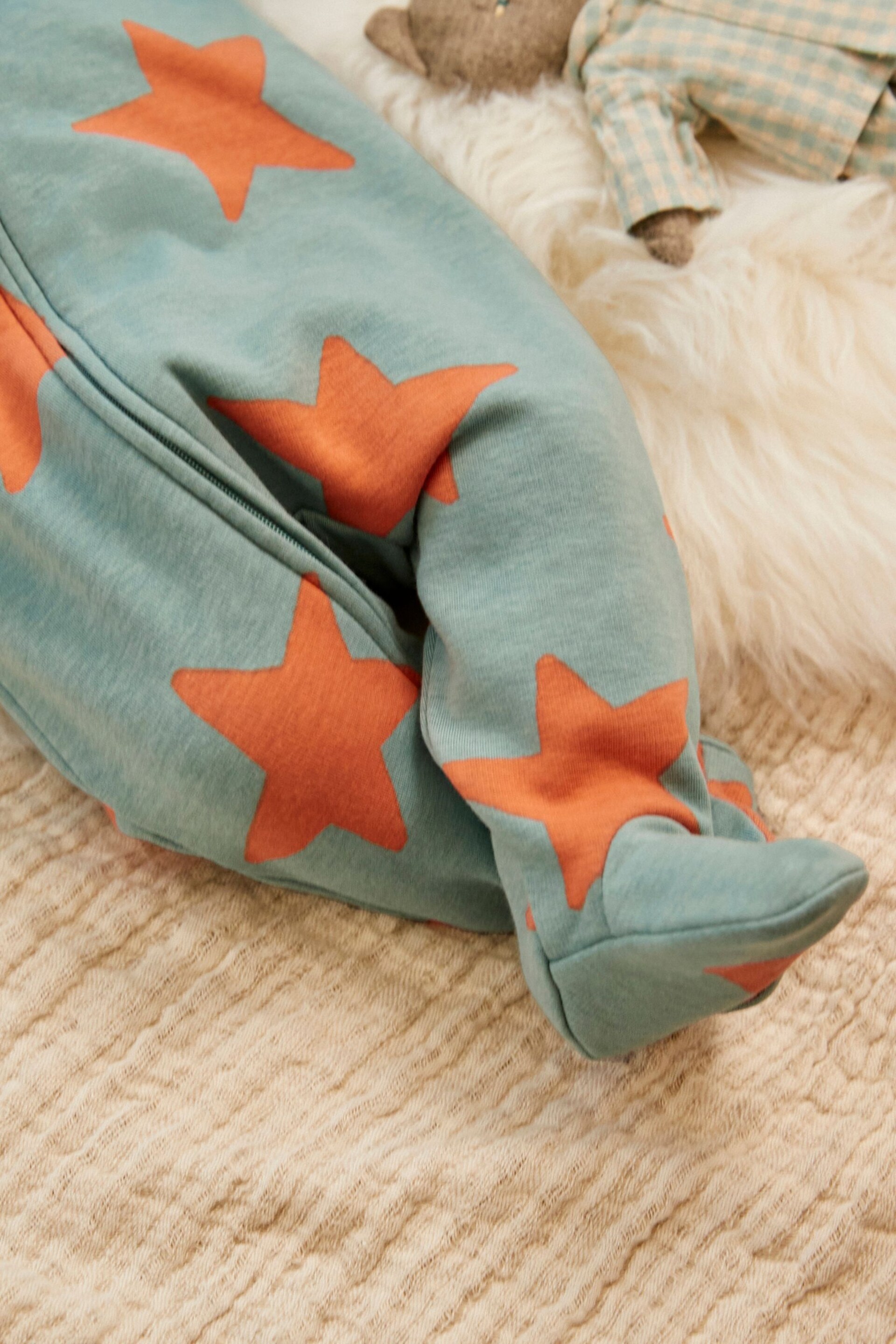 Teal Blue Fleece Lined Baby Sleepsuit - Image 3 of 10