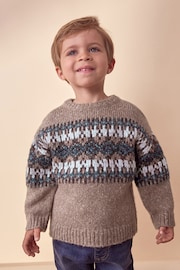 Neutral Fairisle Fairisle Pattern Crew Neck Knitted Jumper (3mths-7yrs) - Image 2 of 7