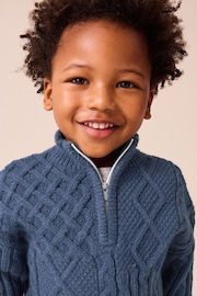 Navy Blue Cable Knit Zip Neck Jumper (3mths-7yrs) - Image 4 of 8