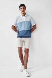 Blue Textured Colour Block Polo Shirt - Image 1 of 7