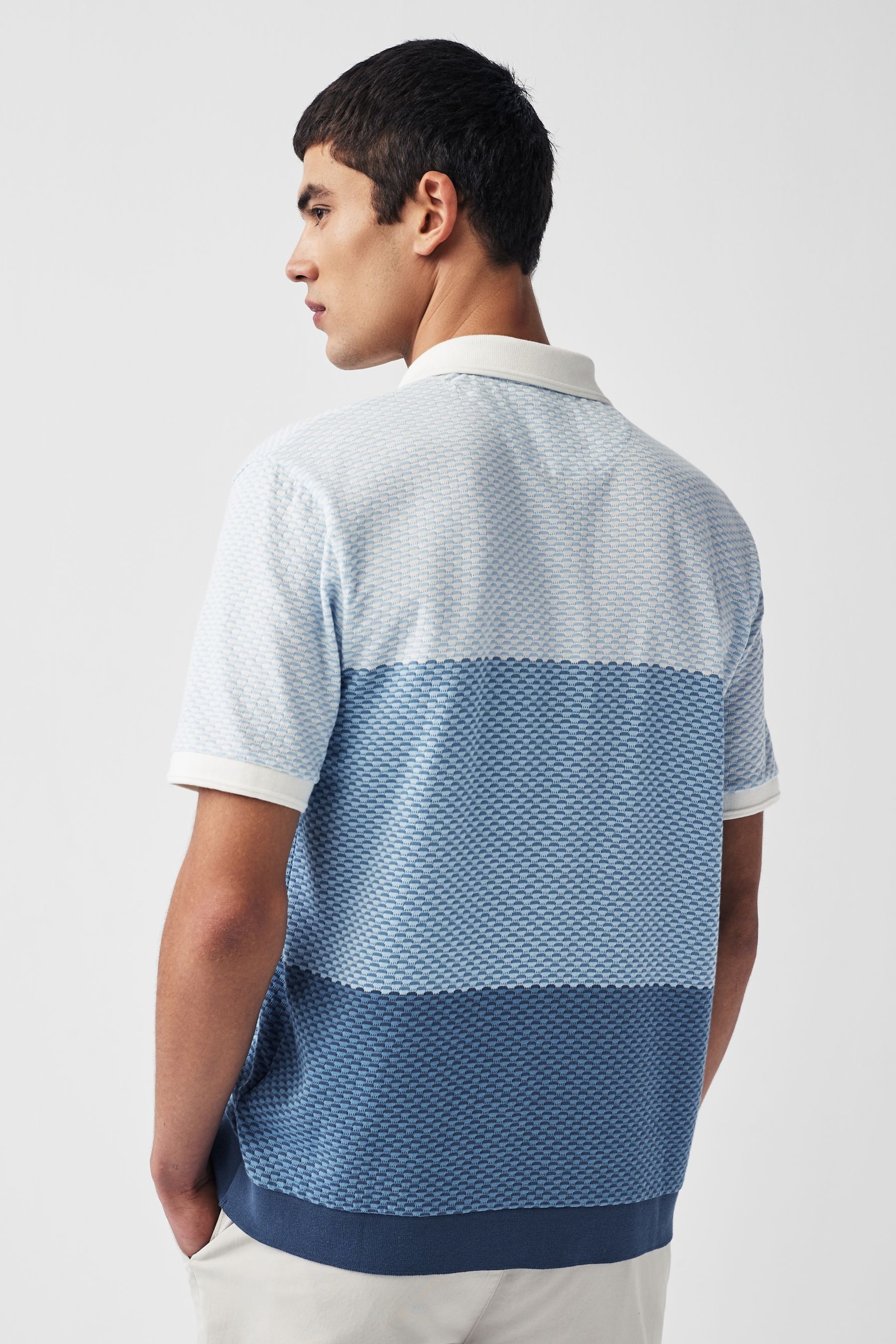 Blue Textured Colour Block Polo Shirt - Image 2 of 7