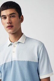 Blue Textured Colour Block Polo Shirt - Image 4 of 8