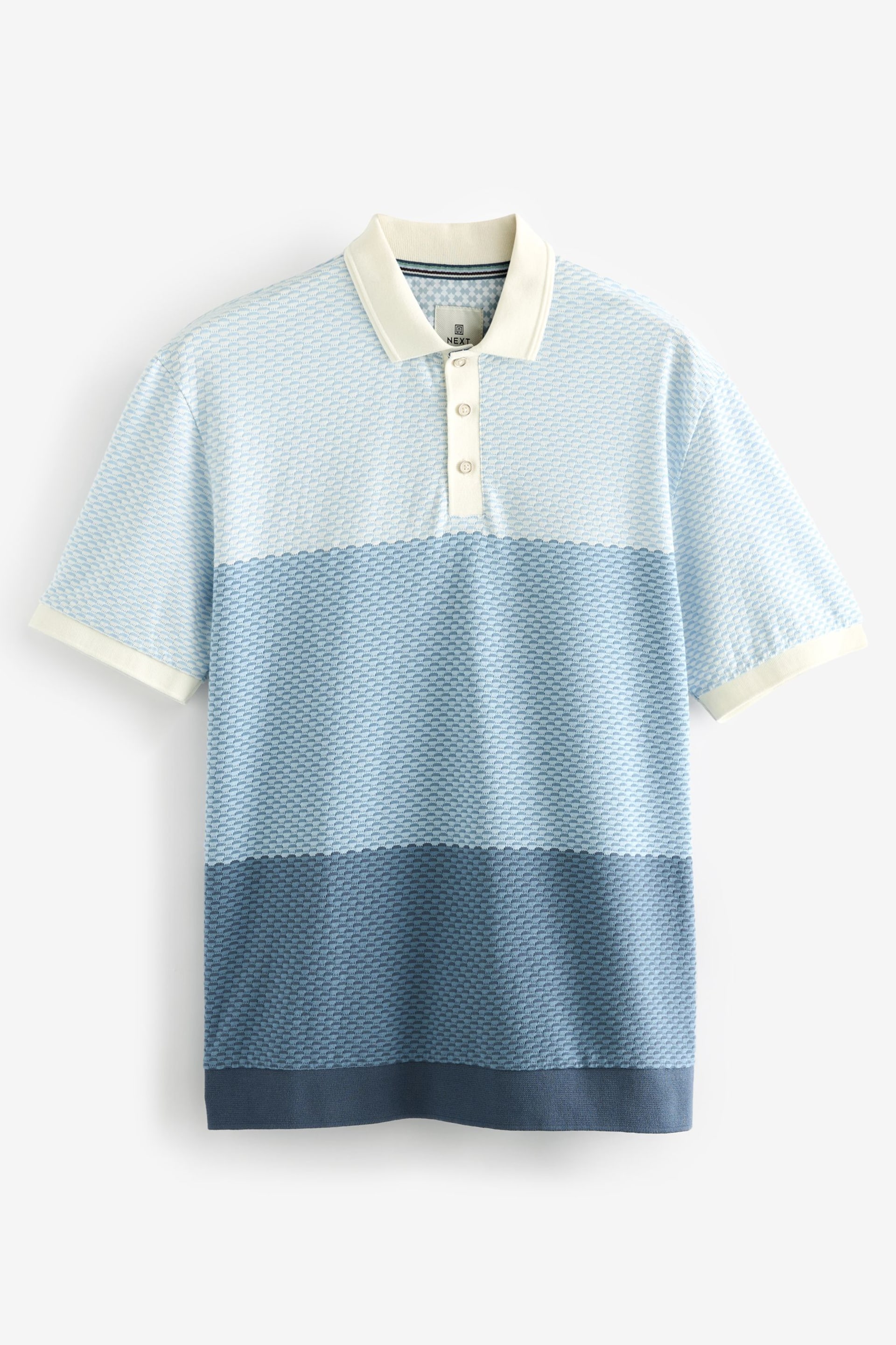 Blue Textured Colour Block Polo Shirt - Image 5 of 7