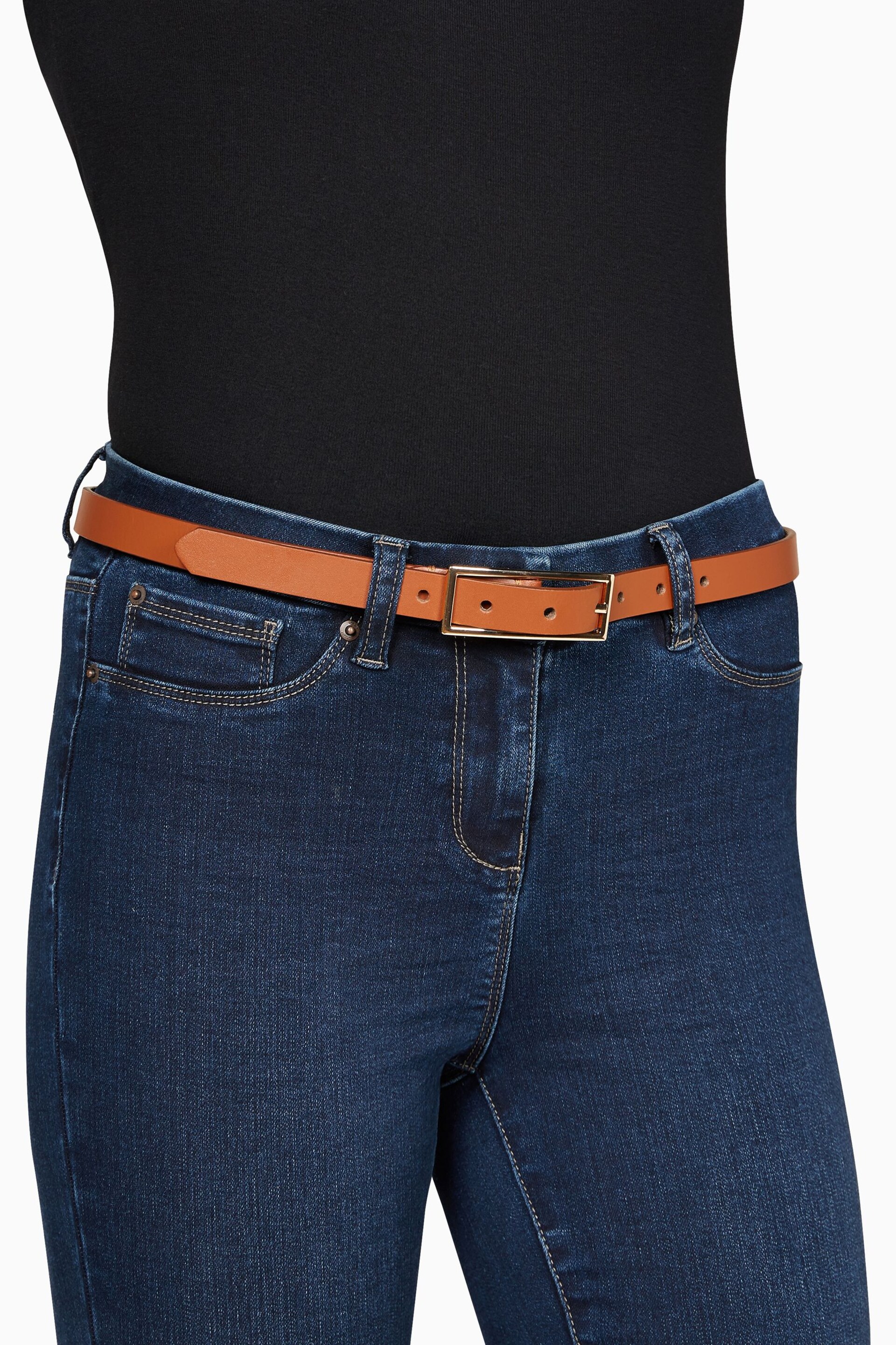 Tan/Gold Leather Reversible Jeans Belt - Image 5 of 6