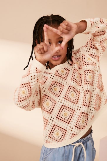 Buy Peach Pink Crochet Jumper (3-16yrs) from the Next UK online shop
