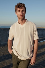 Ecru Cuban Collar Textured Short Sleeve Polo Shirt - Image 2 of 6