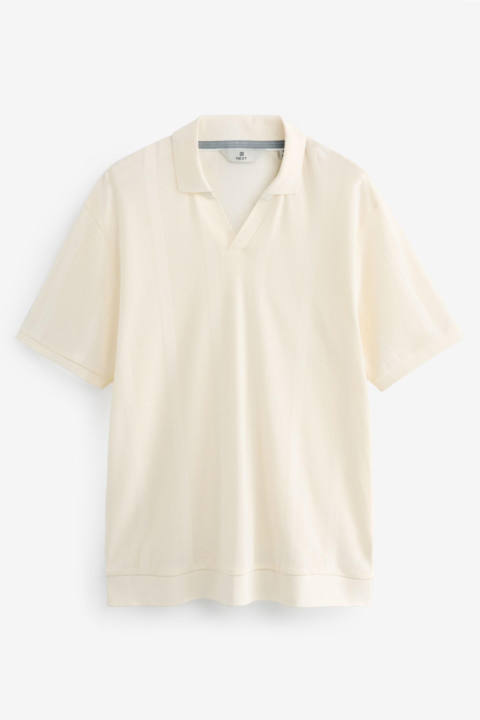 Ecru Cuban Collar Textured Short Sleeve Polo Shirt - Image 5 of 6