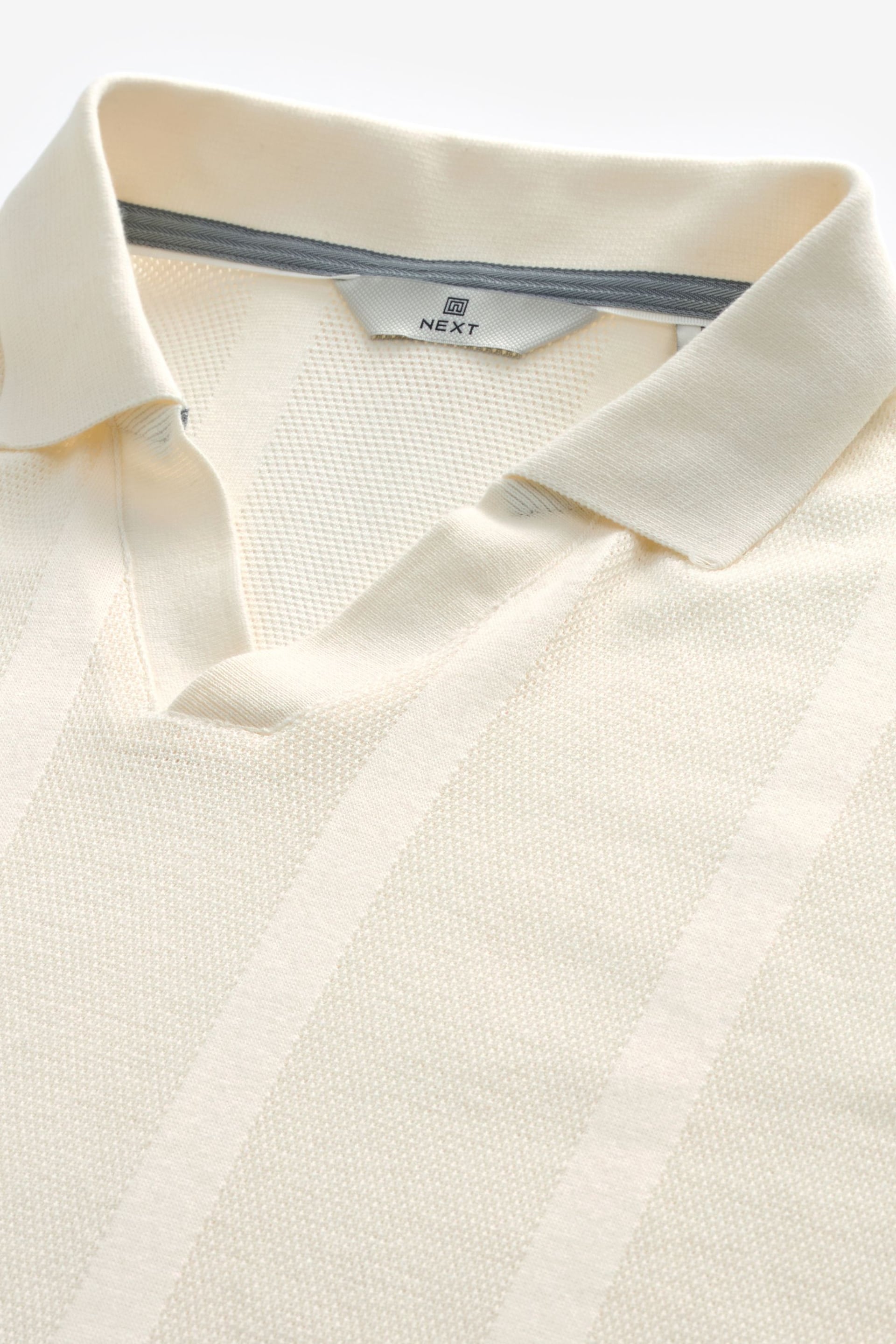 Ecru Cuban Collar Textured Short Sleeve Polo Shirt - Image 6 of 6