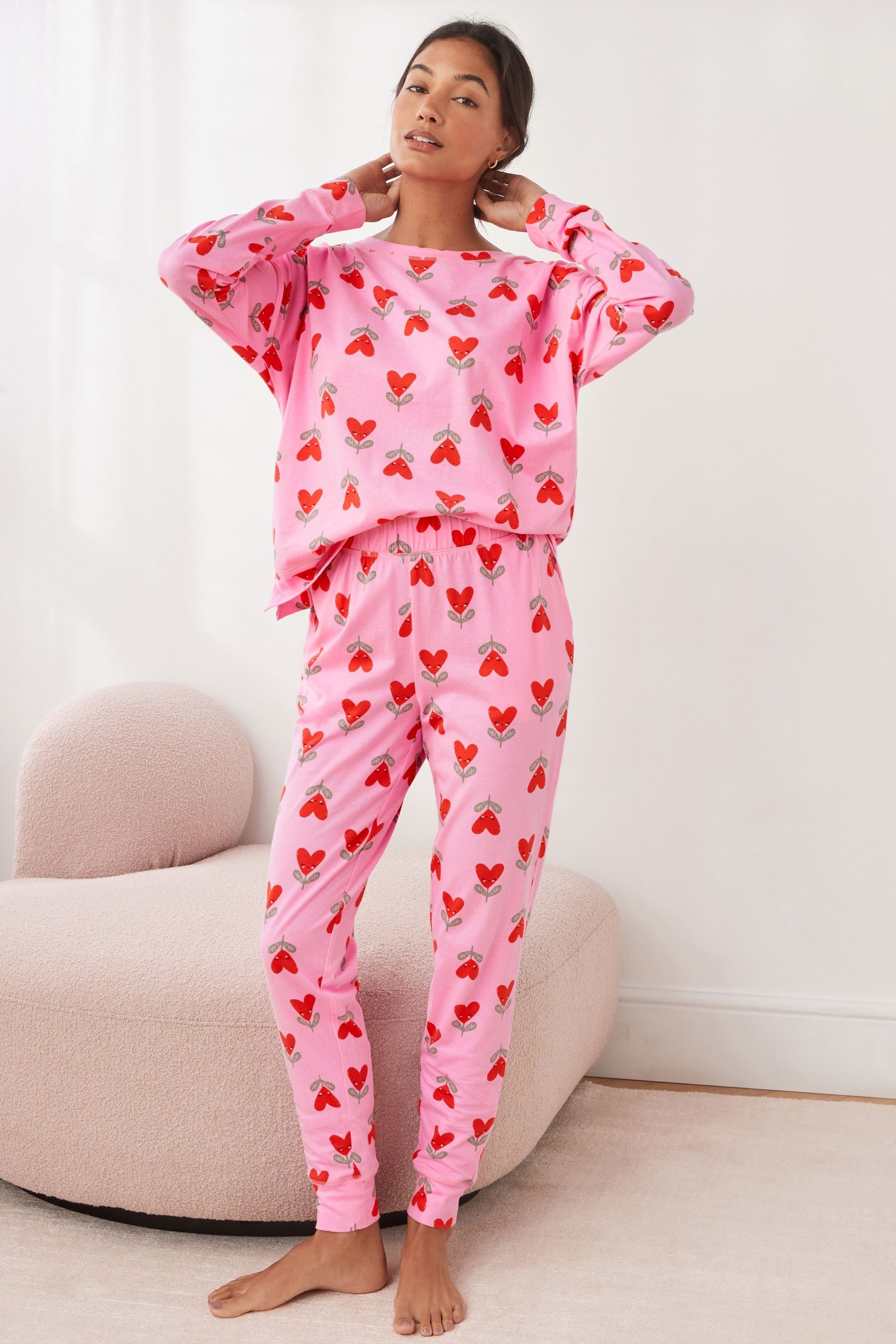 Buy Pink Heart 100 Cotton Long Sleeve Pyjamas from the Next UK online shop