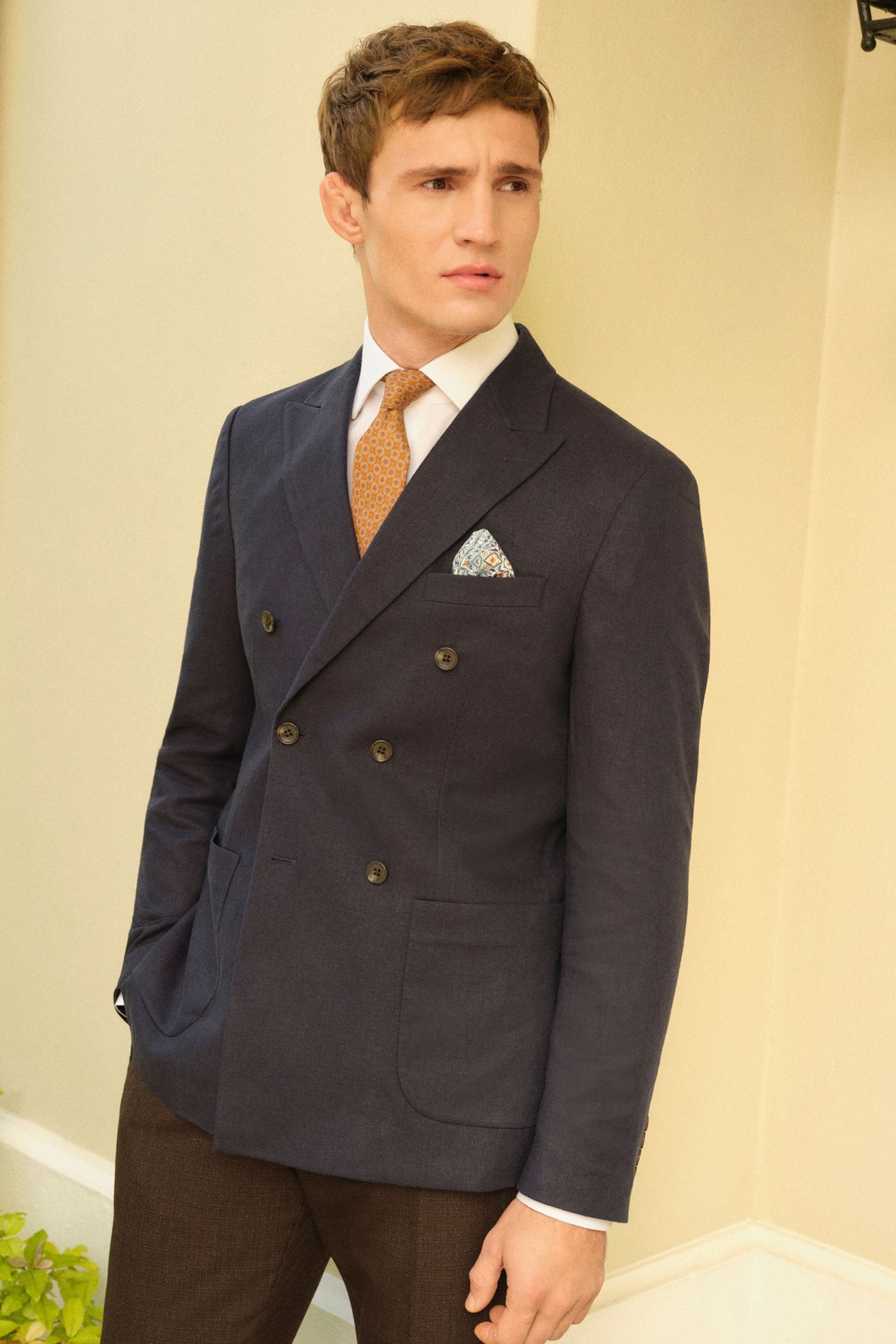 Navy Blue Linen Blend Blazer - Image 1 of 12