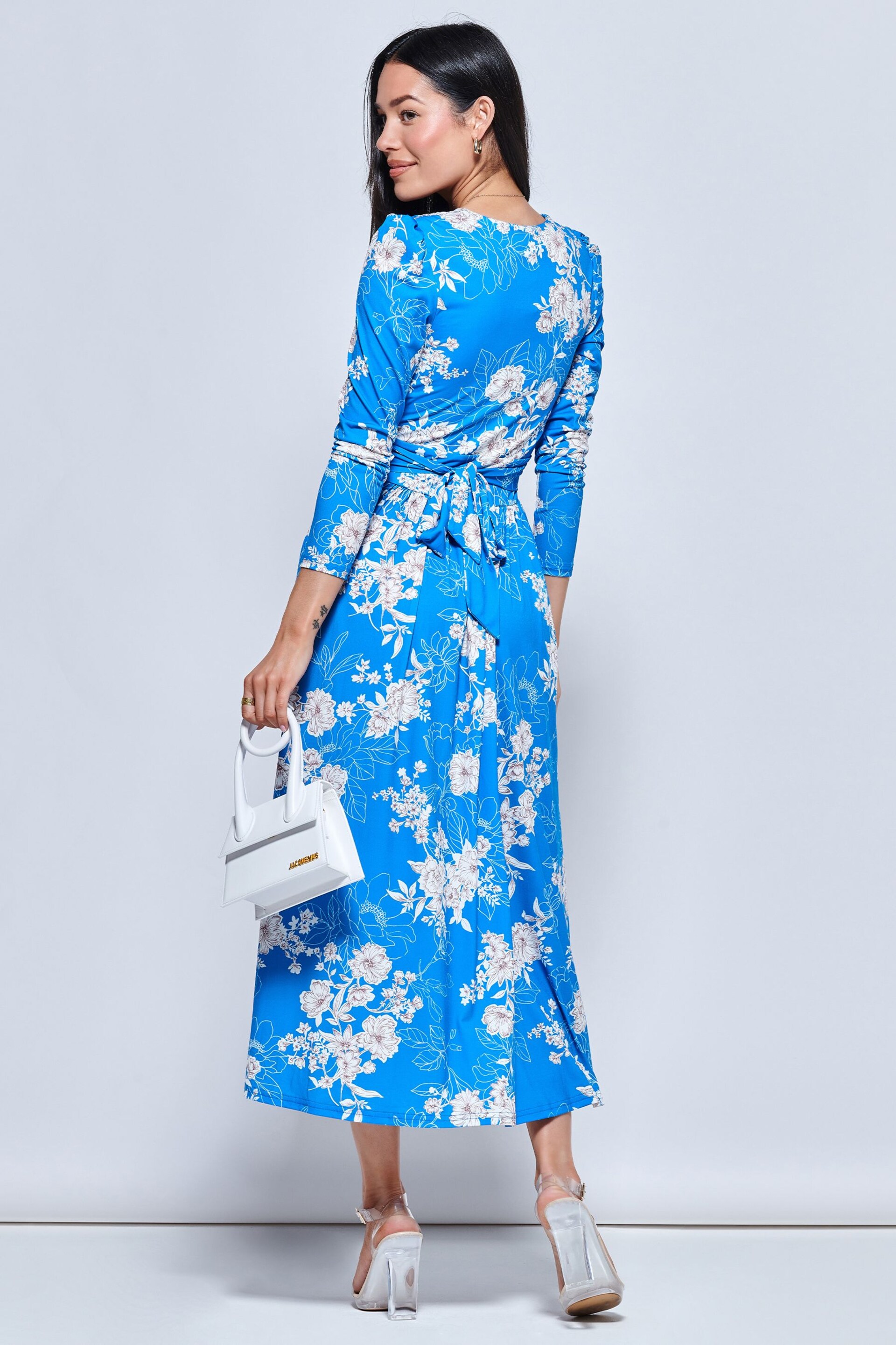 Jolie Moi Blue Devorah Printed Jersey Long Sleeve Maxi Dress - Image 2 of 6