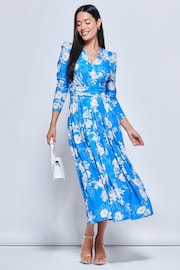Jolie Moi Blue Devorah Printed Jersey Long Sleeve Maxi Dress - Image 4 of 6