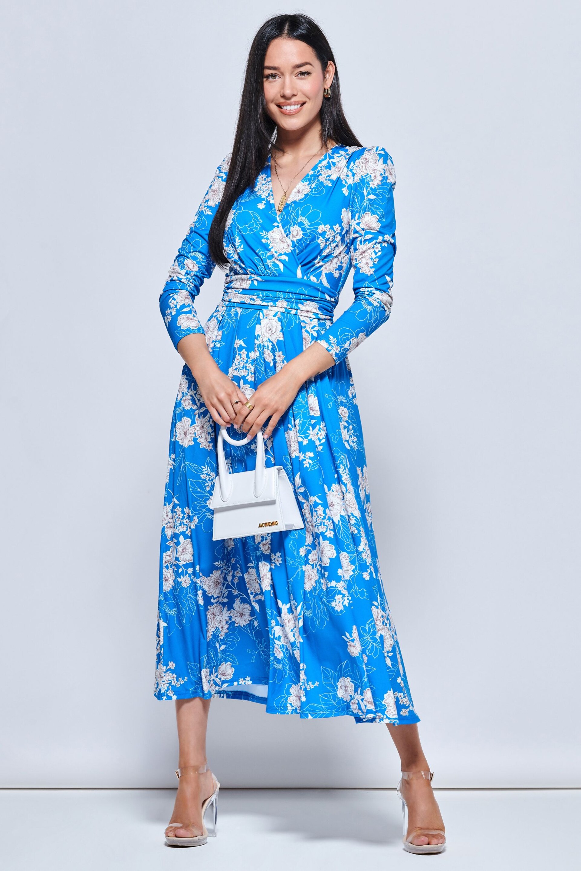 Jolie Moi Blue Devorah Printed Jersey Long Sleeve Maxi Dress - Image 5 of 6