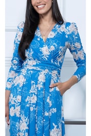 Jolie Moi Blue Devorah Printed Jersey Long Sleeve Maxi Dress - Image 6 of 6