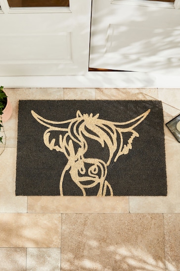 Grey Hamish the Highland Cow Doormat